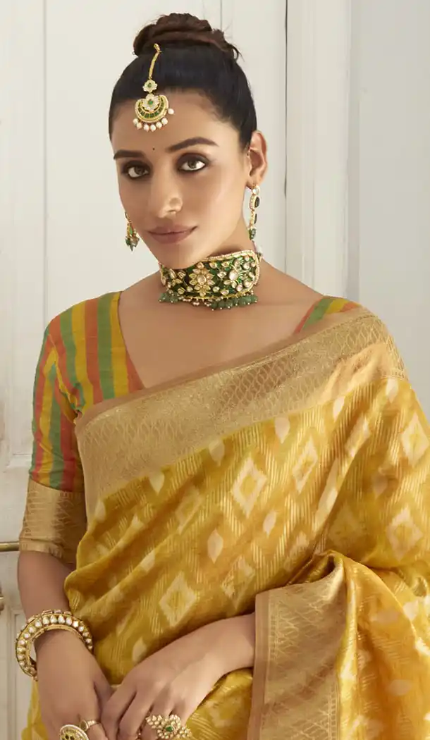Yellow Color Weaving Work Organza Silk Indian Saree - 8707183837
