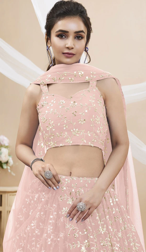 Georgette With Zari Embroidery Work Pink Party Wear Lehenga Choli - 8708183841