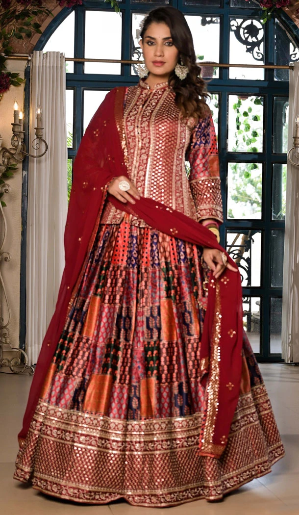 Multi Color Dull Satin Digital Print Work Navratri Lehenga Choli - 8713183866