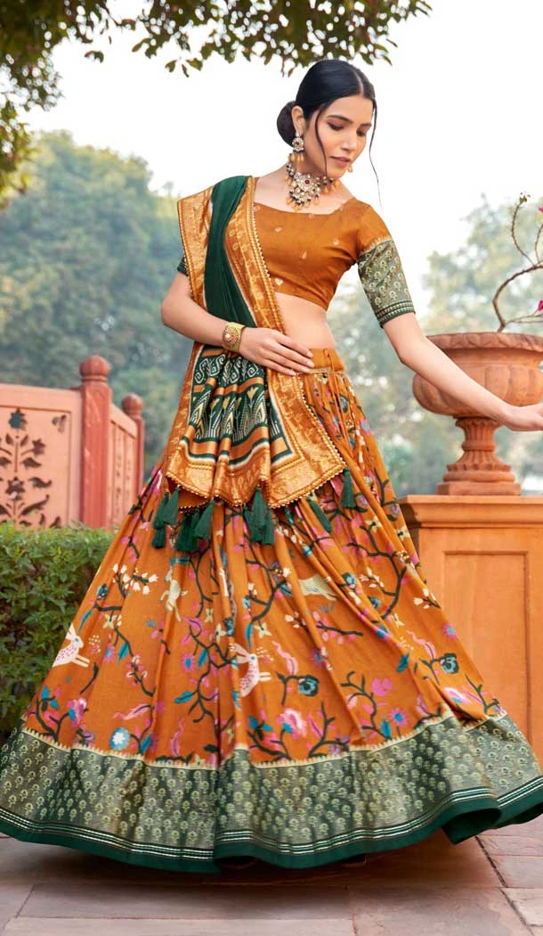 Tussar Silk Foil Print Work Navratri Wear Chaniya Choli in Mustrad -8731183957