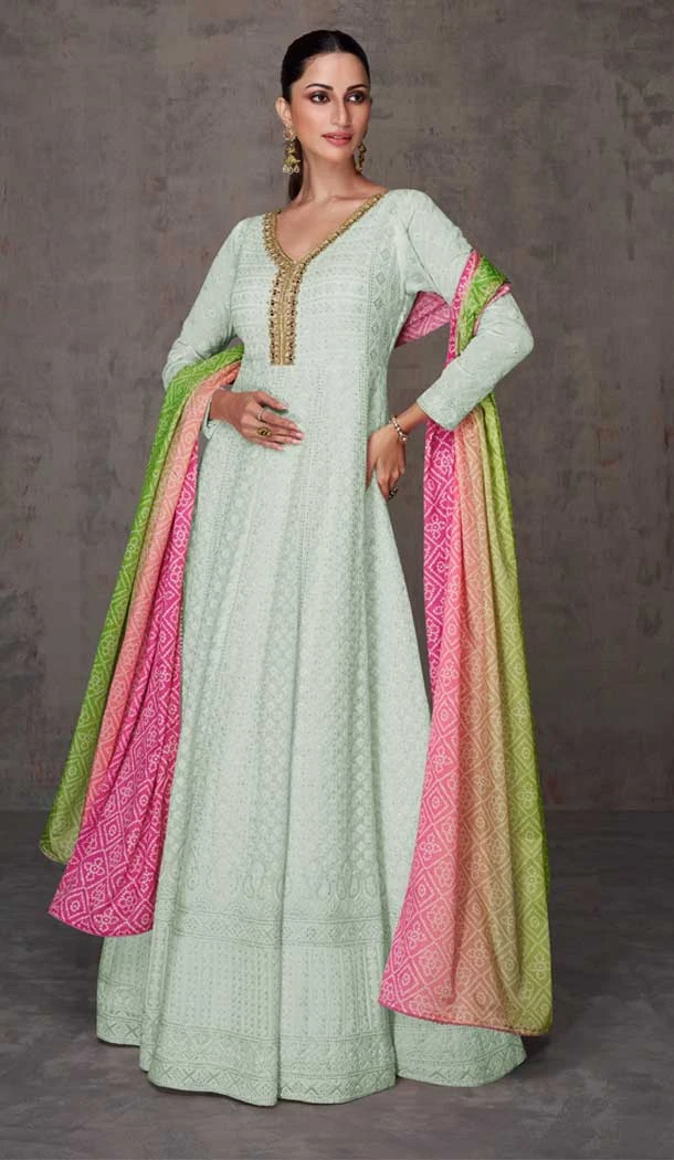 Georgette Embroidery Work Anarkali Salwar Suit in Sky Blue -8761184057