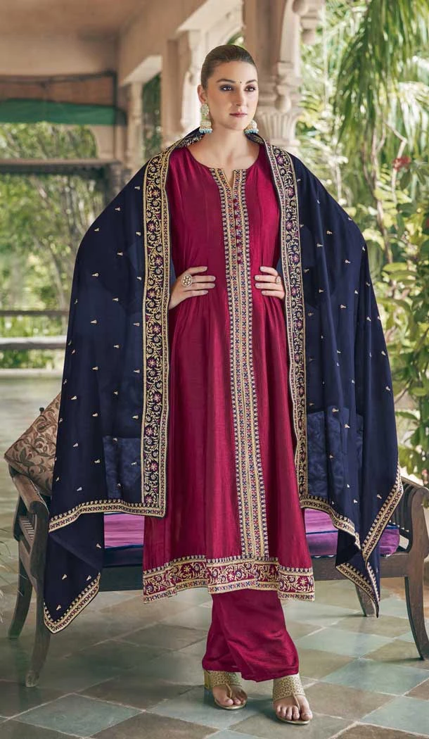 Premium Silk Embroidery Work Pakistani Salwar Suit in Maroon -8849184463