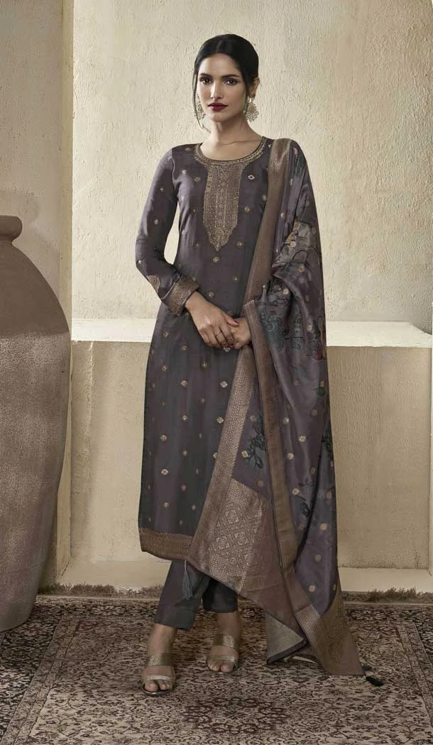 Viscose Jacquard Zari Work Party Wear Salwar Suit in Coffee -8850184466