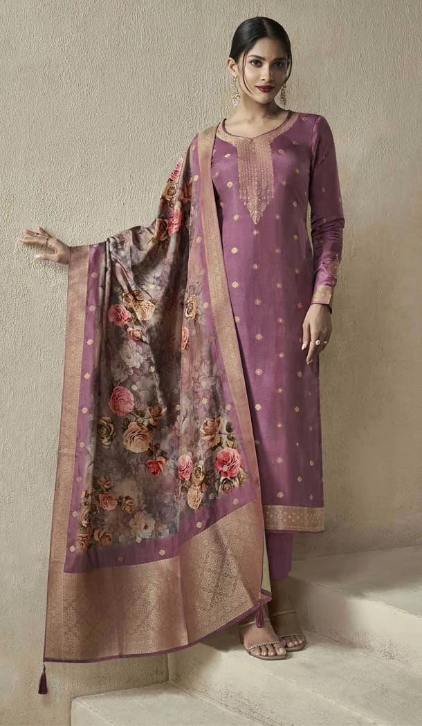 Viscose Jacquard Zari Work Party Wear Salwar Suit in Lavender -8850184470