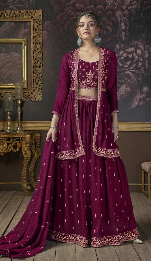 Wine Color Premium Silk Embroidery Work Designer Lehenga Suit -8851184473