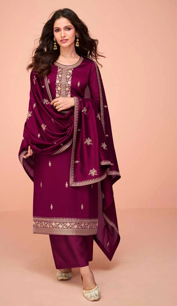 Premium Silk Embroidery Work Party Wear Palazzo Suit in Purple -8875184610