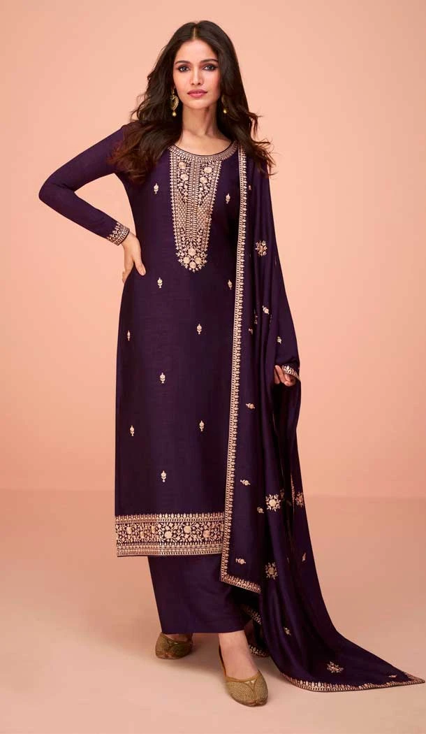 Premium Silk Embroidery Work Party Wear Palazzo Suit in Wine -8875184612