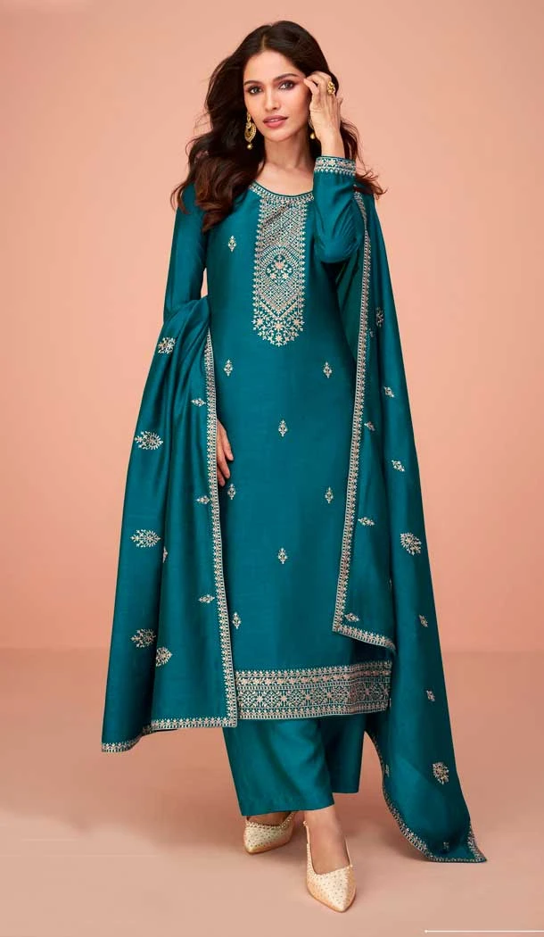 Premium Silk Embroidery Work Party Wear Palazzo Suit in Blue -8875184613