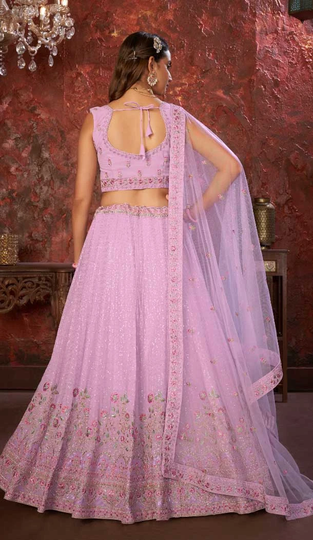 Faux Georgette Embroidery Work Wedding Lehenga Choli in Lavender -8804184238