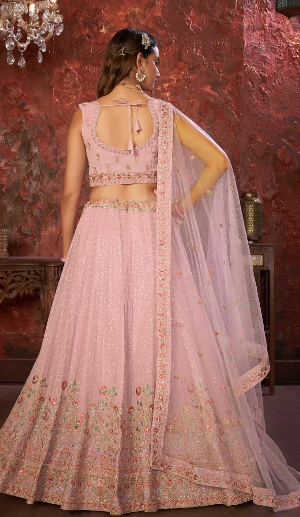 Faux Georgette Embroidery Work Wedding Lehenga Choli in Pink -8804184240