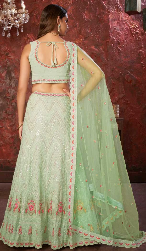 Faux Georgette Embroidery Work Wedding Lehenga Choli in Pista Green -8804184243