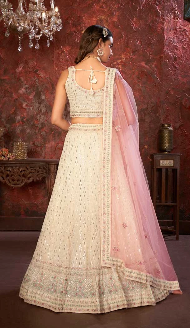 Faux Georgette Embroidery Work Wedding Lehenga Choli in Cream -8804184244
