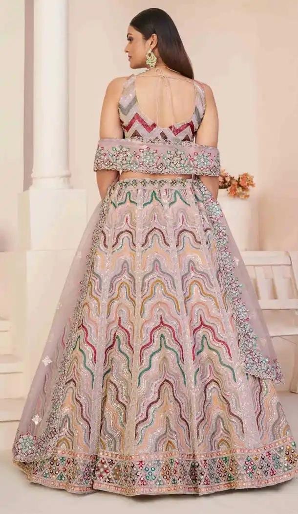 Net Sequence Work Bridal Wear Lehenga Choli in Cream Peach -8824184342