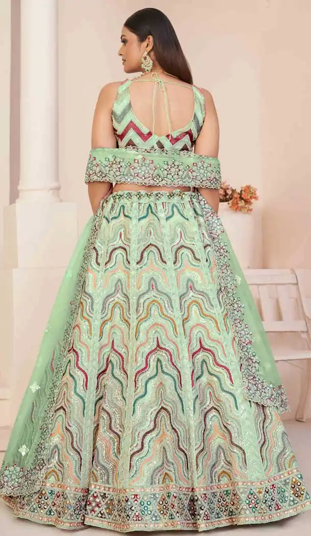 Net Sequence Work Bridal Wear Lehenga Choli in Turquoise -8824184343