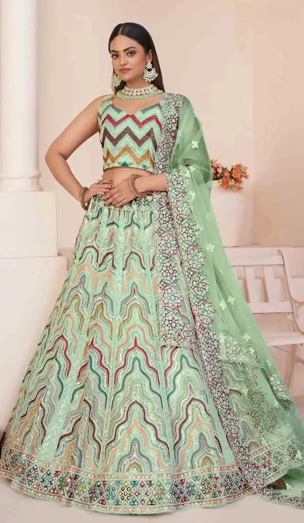 Net Sequence Work Bridal Wear Lehenga Choli in Turquoise -8824184343