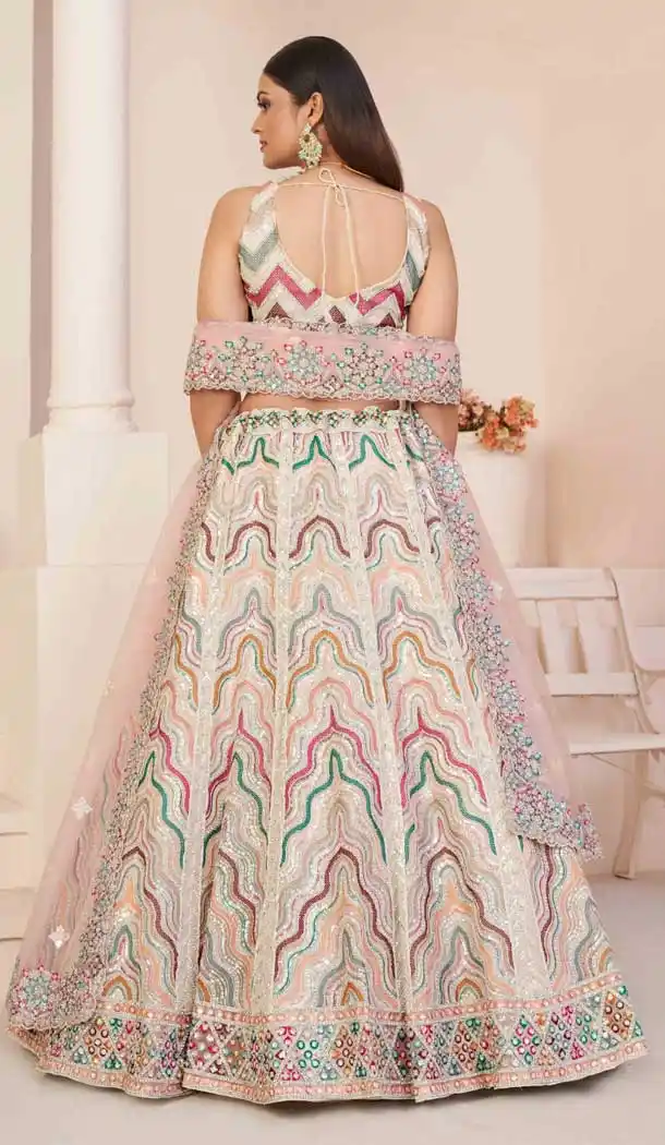 Net Sequence Work Bridal Wear Lehenga Choli in Cream -8824184344