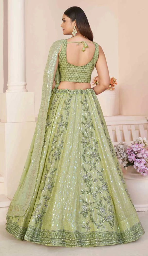 Georgette Sequence Work Bridal Wear Lehenga Choli in Green -8824184345
