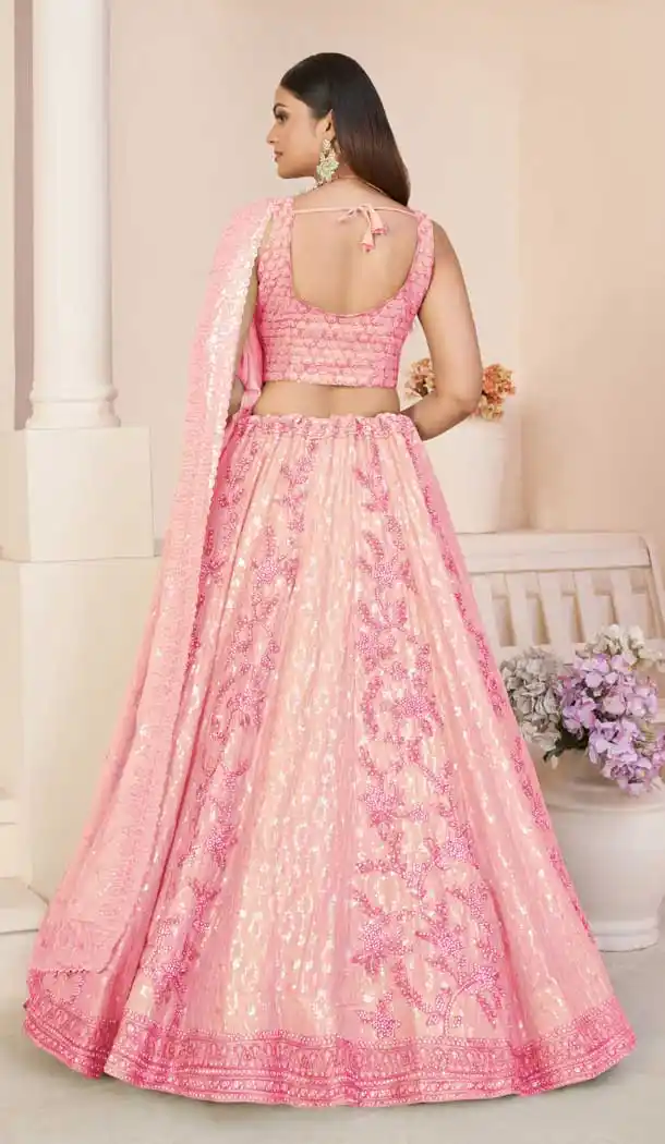 Georgette Sequence Work Bridal Wear Lehenga Choli in Pink -8824184346