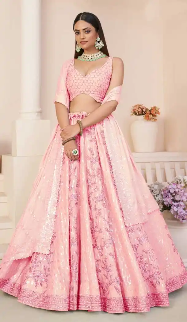 Georgette Sequence Work Bridal Wear Lehenga Choli in Pink -8824184346