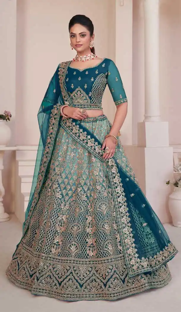Net Sequence Work Bridal Wear Lehenga Choli in Blue -8824184350