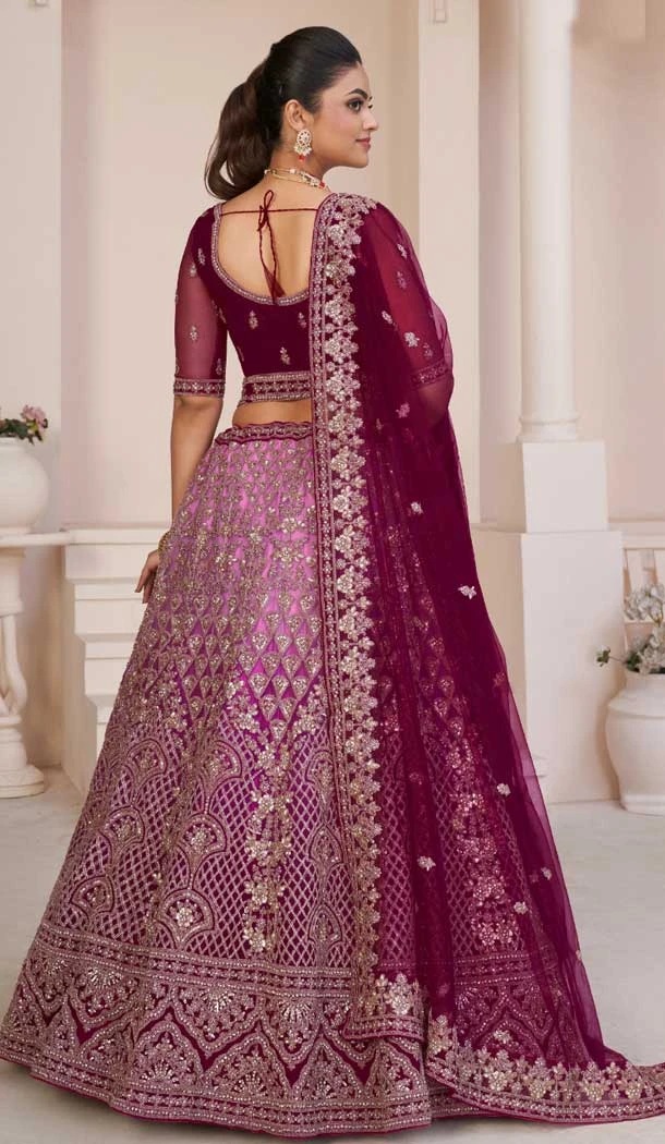 Net Sequence Work Bridal Wear Lehenga Choli in Maroon -8824184351