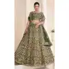 Net Thread Sequence Work Plus Size Bridal Wear Lehenga Choli in Green -8824184352