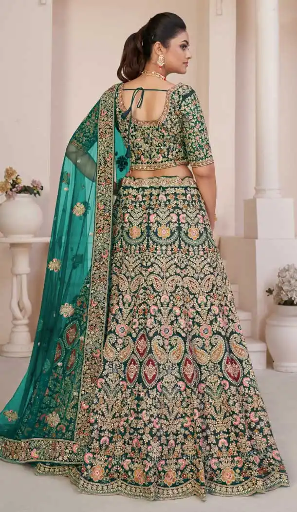 Turquoise Net Thread Sequence Work Bridal Wear Lehenga Choli -8824184353