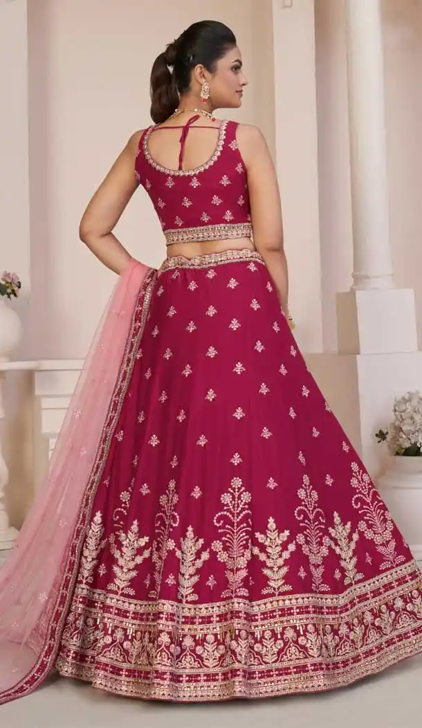 Georgette Thread Sequence Work Bridal Wear Lehenga Choli in Pink -8824184356