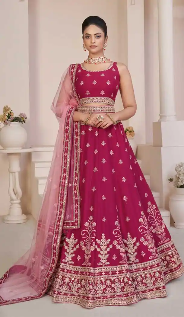 Georgette Thread Sequence Work Bridal Wear Lehenga Choli in Pink -8824184356
