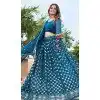 Georgette Sequence Embroidery Work Teal Blue Color Plus Size Lehenga Choli -8893184675