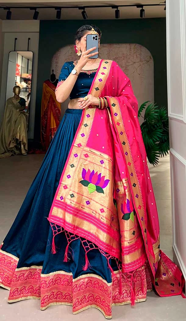 Vichitra Silk Lace Border Work Navy Blue Color Navratri Chaniya Choli -8901184710
