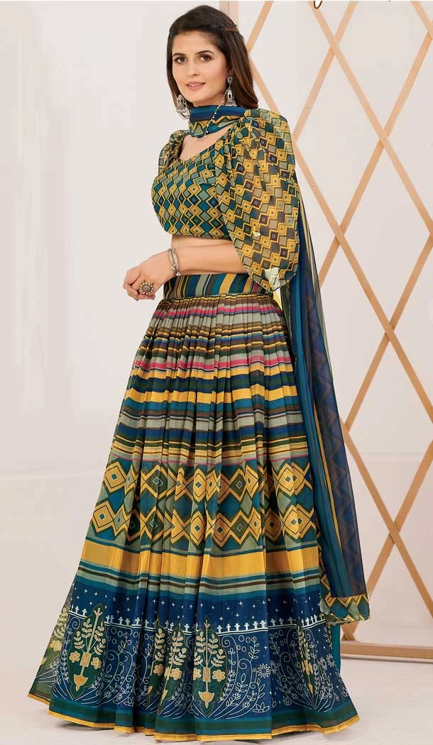 Multi Color Print Work Silk Gujarati Garba Navratri Lehenga Chaniya Choli -8911184774