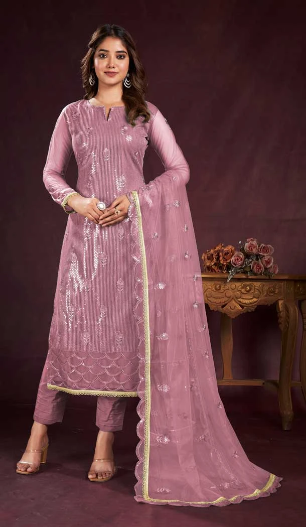 Butterfly Net Sequence Embroidery Work Salwar Kameez in Mauve -8921184844