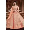 Georgette Zari Work Plus Size Mehendi sangeet wear Lehenga in Peach Orange -8964185035