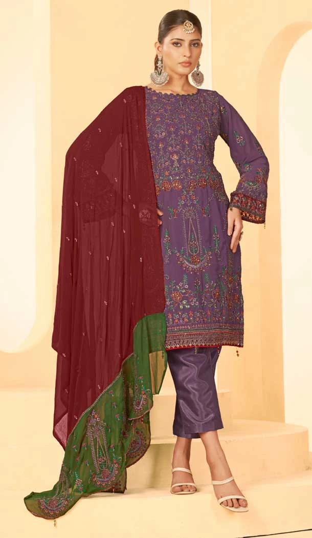 Georgette Embroidery Work Party Wear Salwar Suit in Purple -9035185379