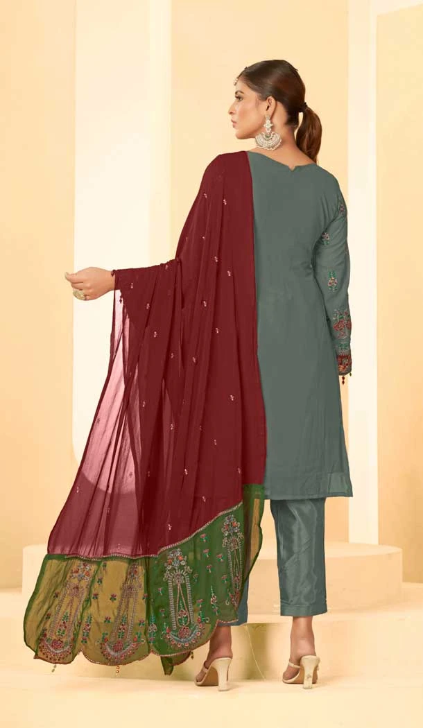 Georgette Embroidery Work Party Wear Salwar Suit in Grey -9035185380