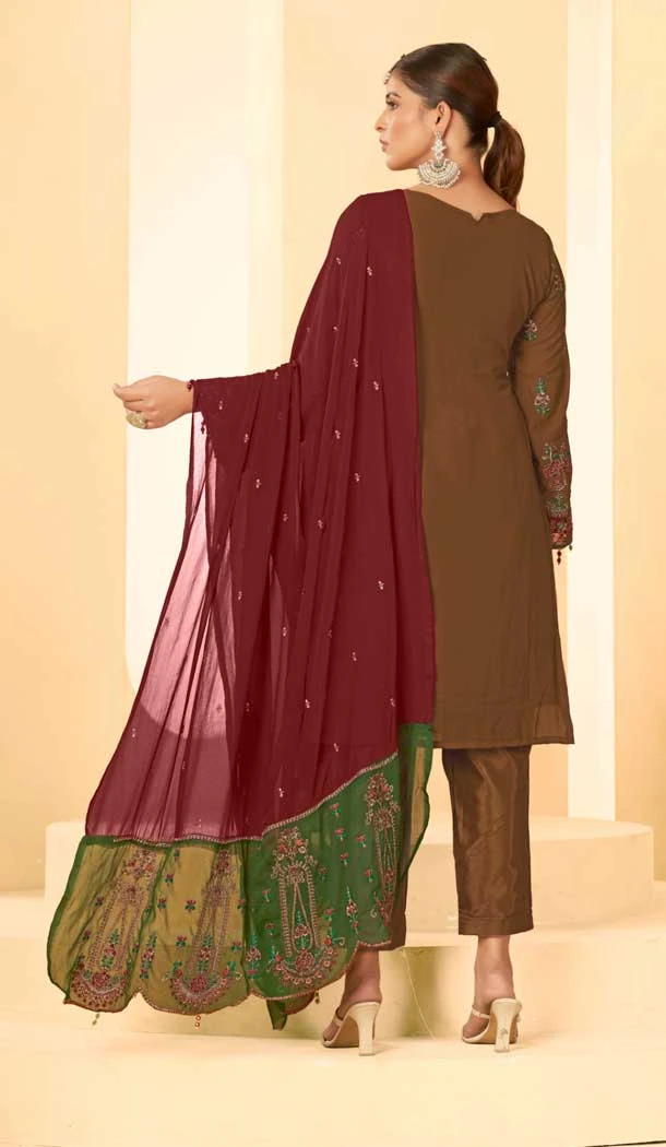 Georgette Embroidery Work Party Wear Salwar Suit in Brown -9035185381