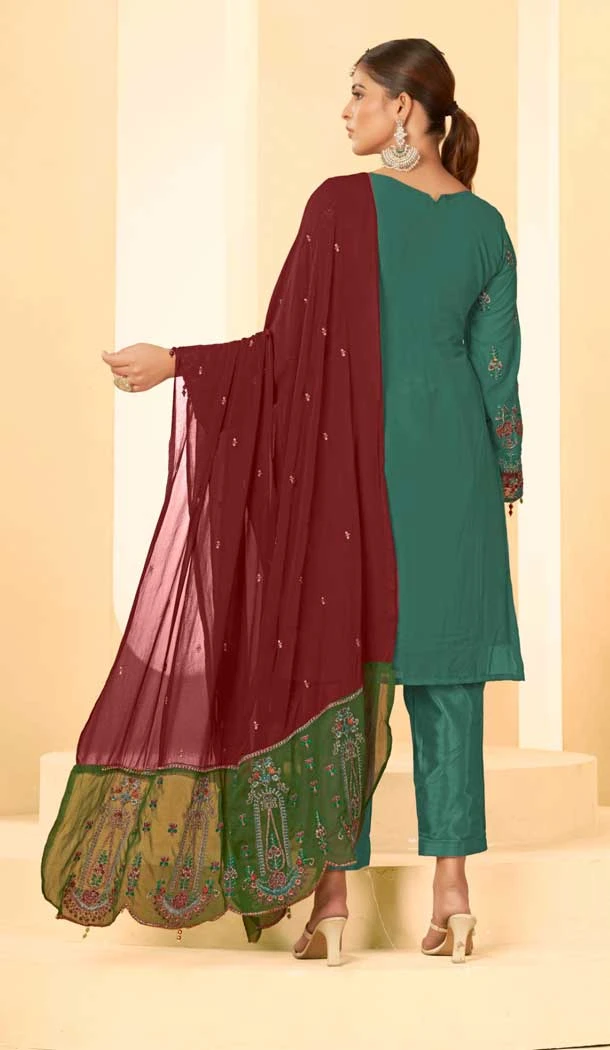 Georgette Embroidery Work Party Wear Salwar Suit in Morepeach -9035185382