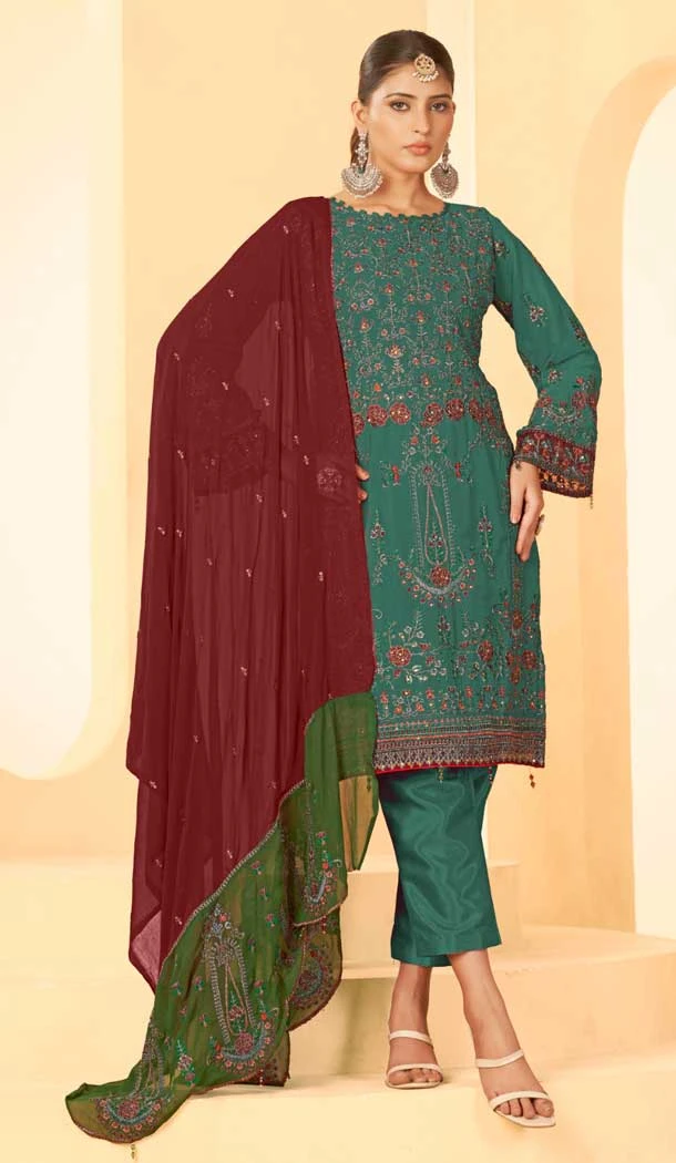 Georgette Embroidery Work Party Wear Salwar Suit in Morepeach -9035185382