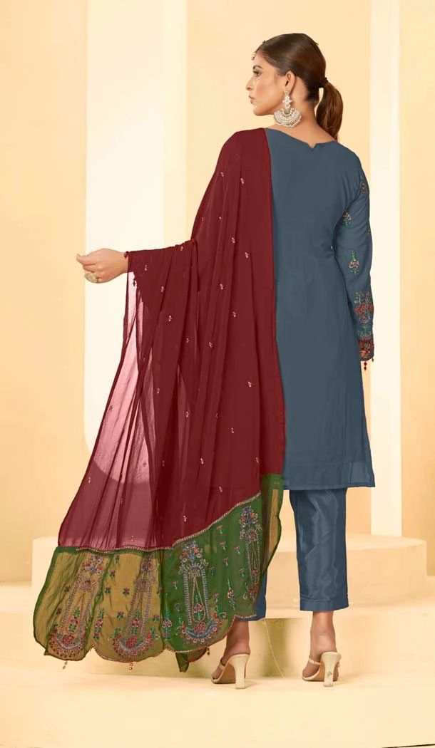 Grey Georgette Embroidery Work Party Wear Salwar Suit -9035185383