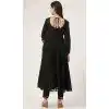 Pure Cotton Lace Work Designer Heavy Plus Size Readymade Anarkali Suit in Black -9068185531