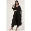 Pure Cotton Lace Work Designer Heavy Plus Size Readymade Anarkali Suit in Black -9068185531