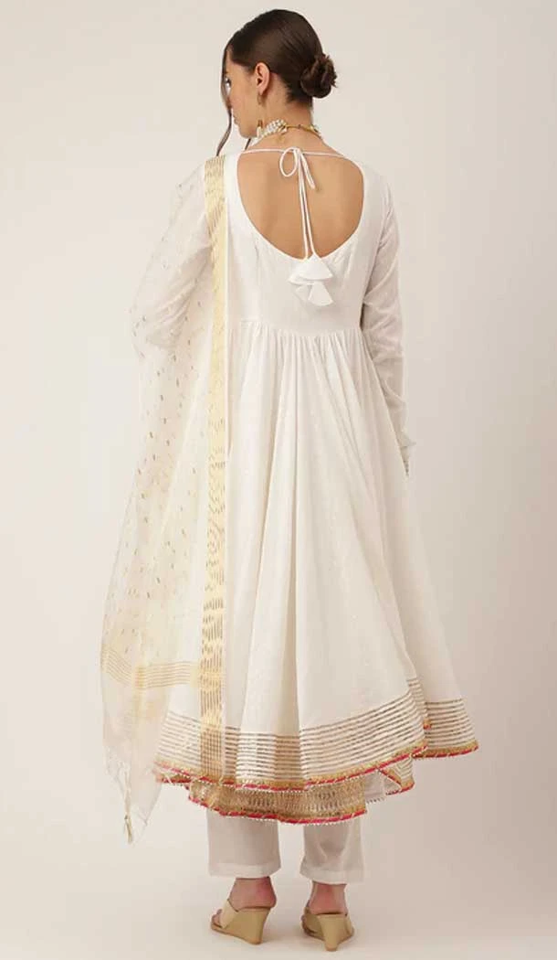 Pure Cotton Lace Work Designer Heavy Readymade Anarkali Suit in White -9068185533