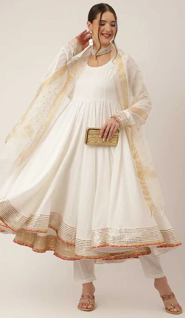 Pure Cotton Lace Work Designer Heavy Readymade Anarkali Suit in White -9068185533