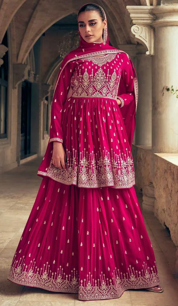 Georgette Embroidery Work Party Wear Lehenga Suit in Pink -9091185652