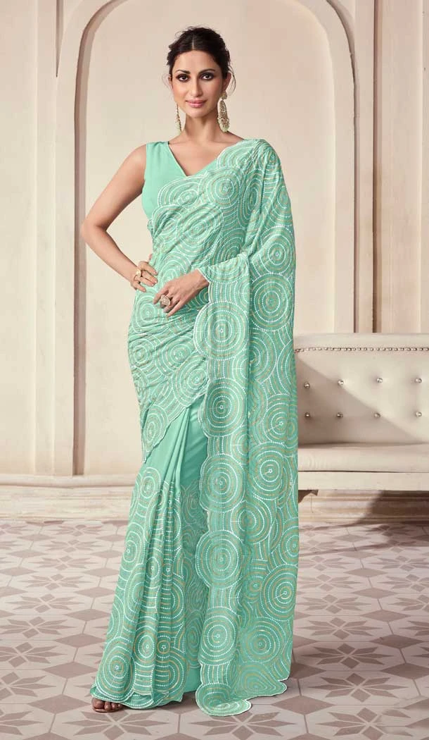 Georgette Thread Work Designer Wear Saree Blouse in Blue -9104185688