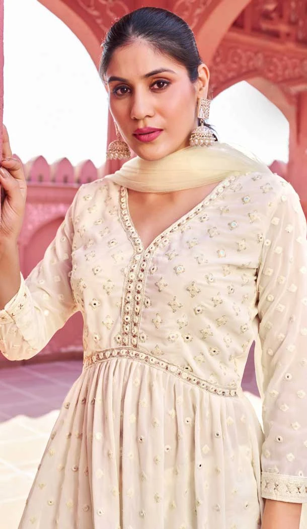Georgette Embroidery Work Designer Wear Salwar Suit in White -9109185709