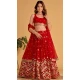 Georgette Embroidery Work Designer Wear Lehenga Choli in Red -9125185815