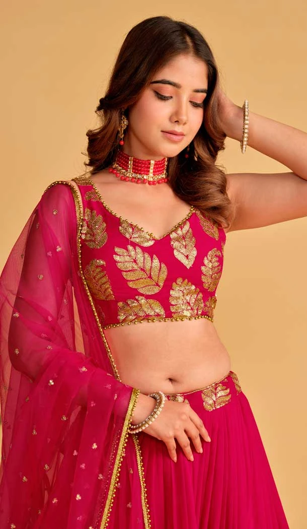 Georgette Embroidery Work Designer Wear Lehenga Choli in Pink -9125185818