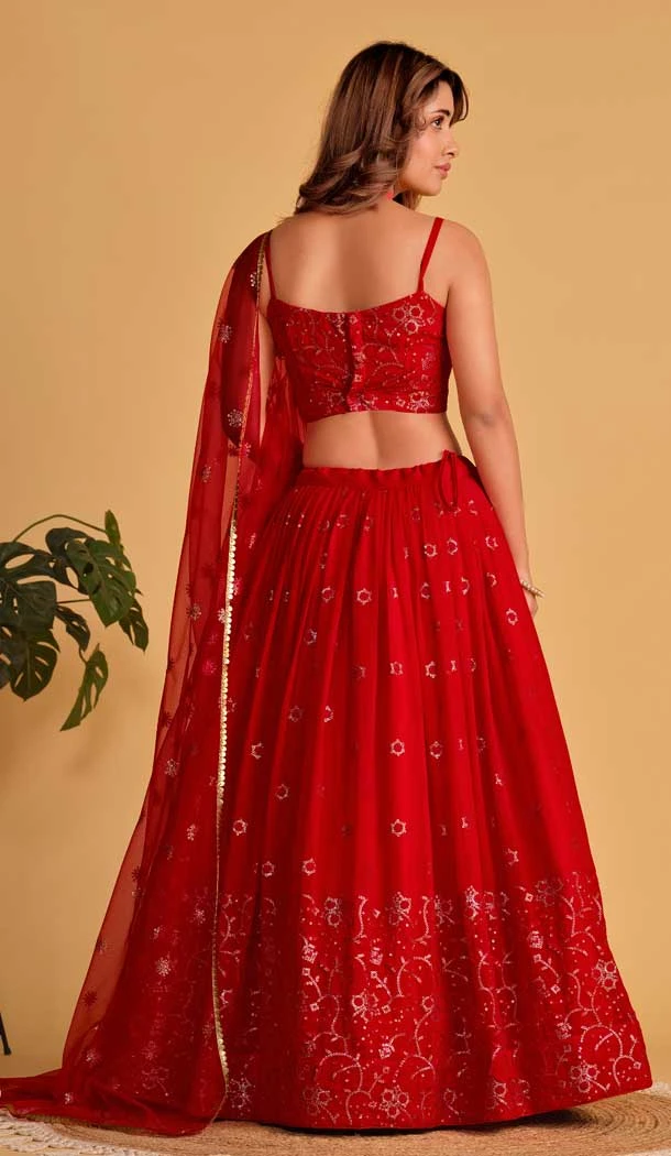 Red Georgette Embroidery Work Designer Wear Lehenga Choli -9125185819